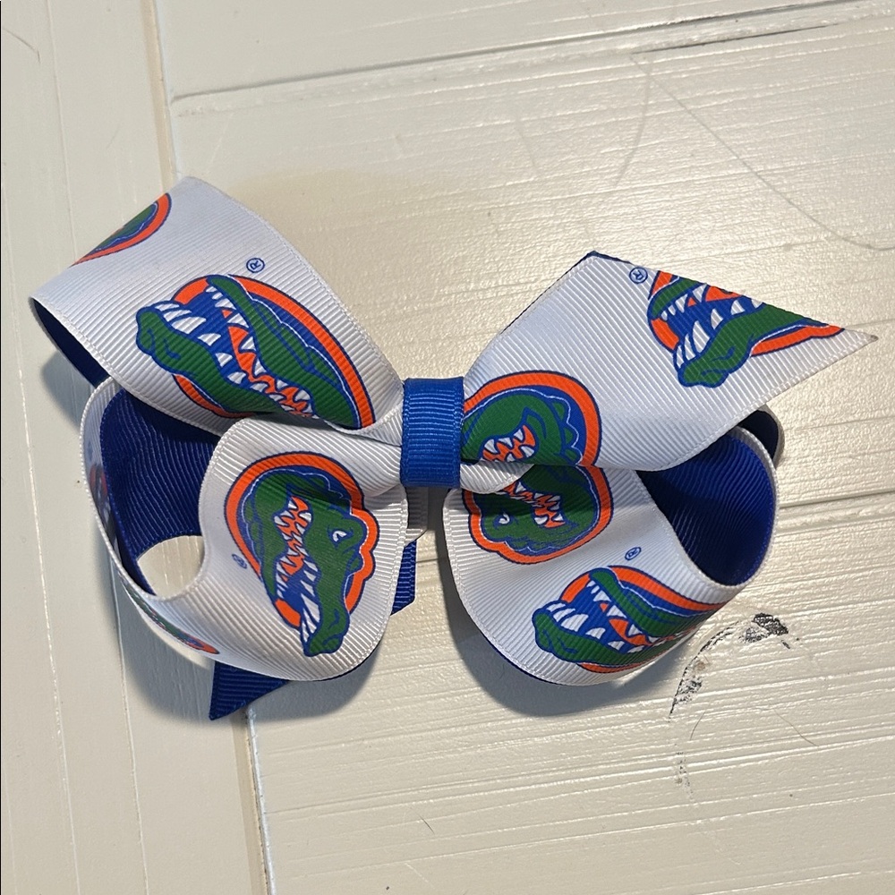 Kids Blue and White Bow with Gator Design